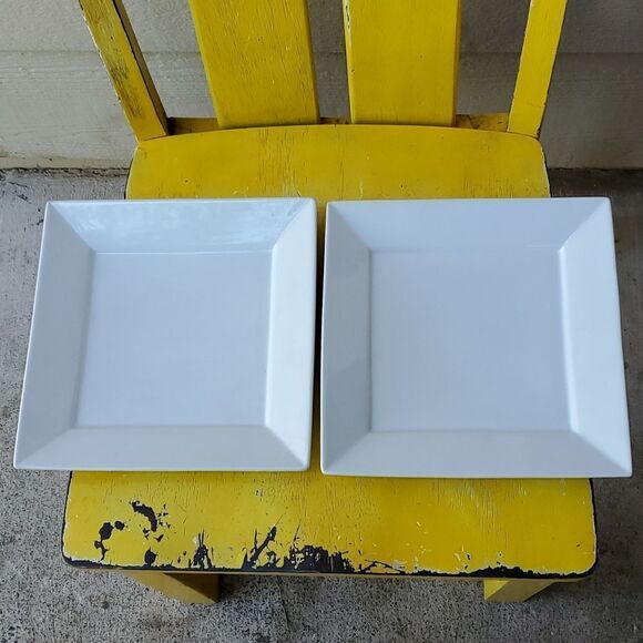 Palm Restaurant White Square Dinner Plate set of 2 9.75" - Picture 1 of 6
